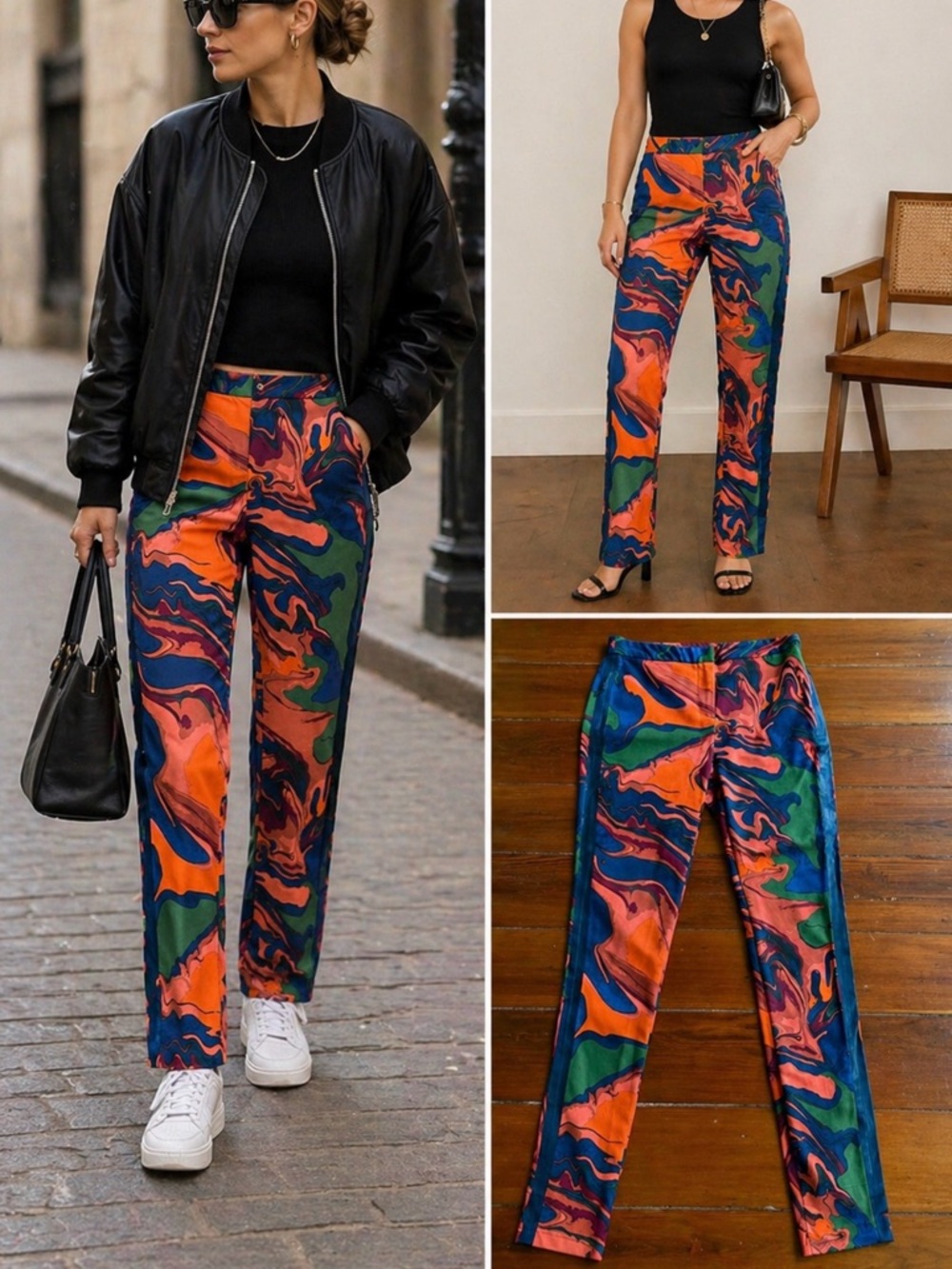 Kate Spade Saturday Slim Straight Leg Trouser Pants Marbled Hot Lava Sz 6 🧡🍄